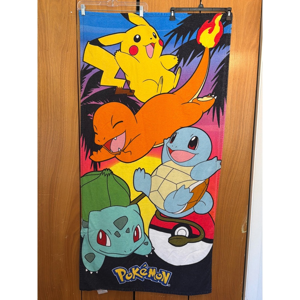 Pokemon Sunset Beach Towel Pikachu Charmander Squirtle Bulbasaur 29x59 Northwest